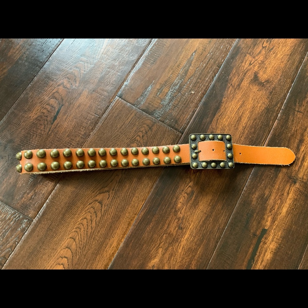 Genuine Leather camel gold studded belt